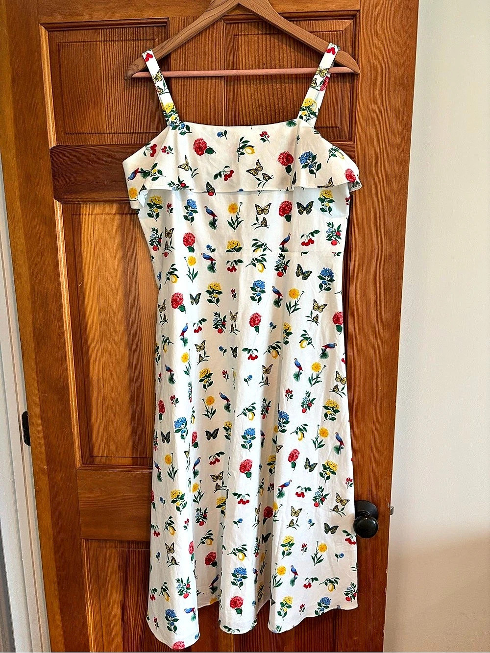 Ann Taylor Floral Ruffle Midi Dress in White & Multicolor Size 10